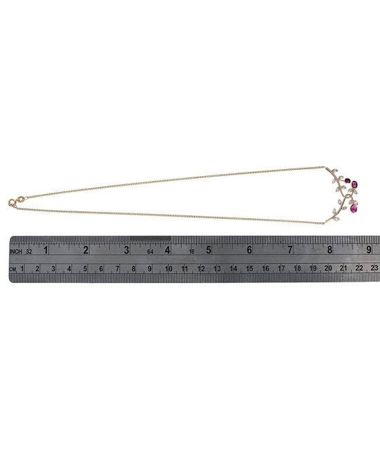 Ruby and Diamond Flower Motif Station Necklace